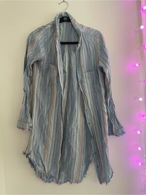 cloth & stone Blue and Pink Striped Lightweight Button-Up Shirt